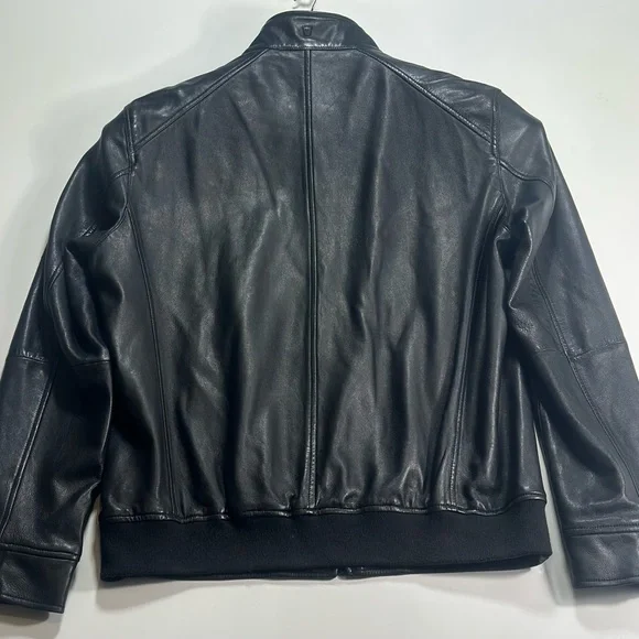 Massimo Dutti Black Nappa Leather Bomber Moto Jacket XXL Euro Style - Picture 6 of 16